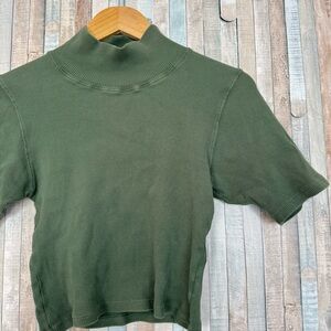 Big Bud Press S Organic Cotton Ribbed Knit Tee T-Shirt Top Boxy Crop Mock Neck